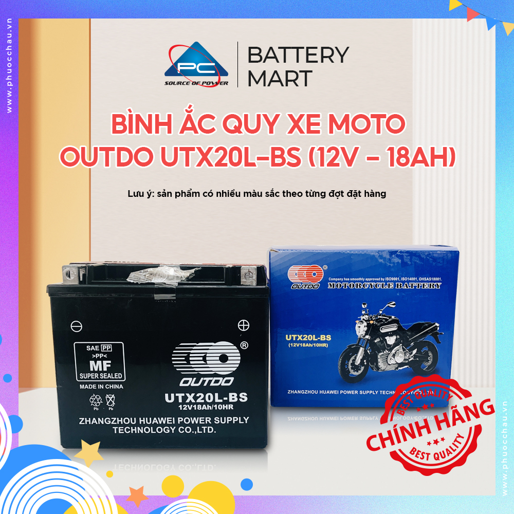 Ắc Quy Xe MOTO PHÂN KHỐI LỚN OUTDO UTX20L-BS - Bình Ắc Quy 12V