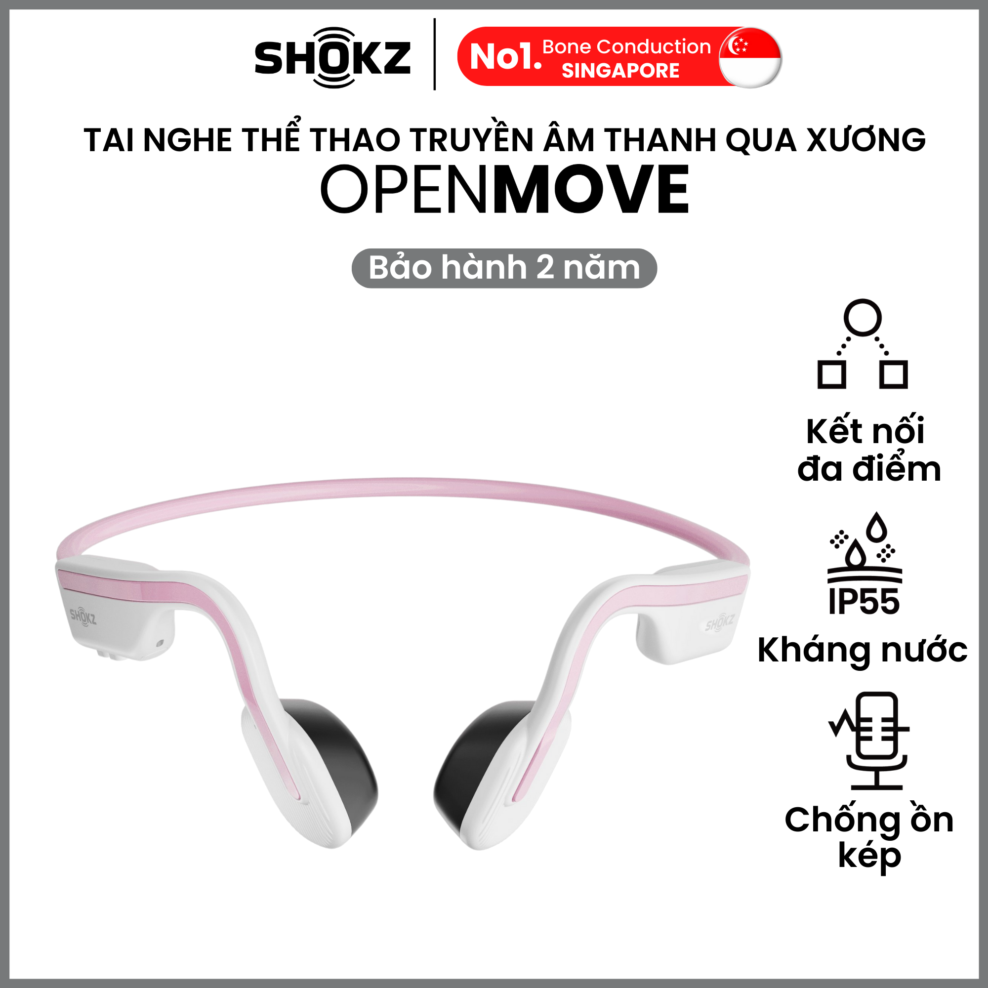 Tai Nghe Bluetooth Thể Thao Truyền Âm Thanh Qua Xương SHOKZ OPEN MOVE S661 Màu Hồng - Hàng chính hãng