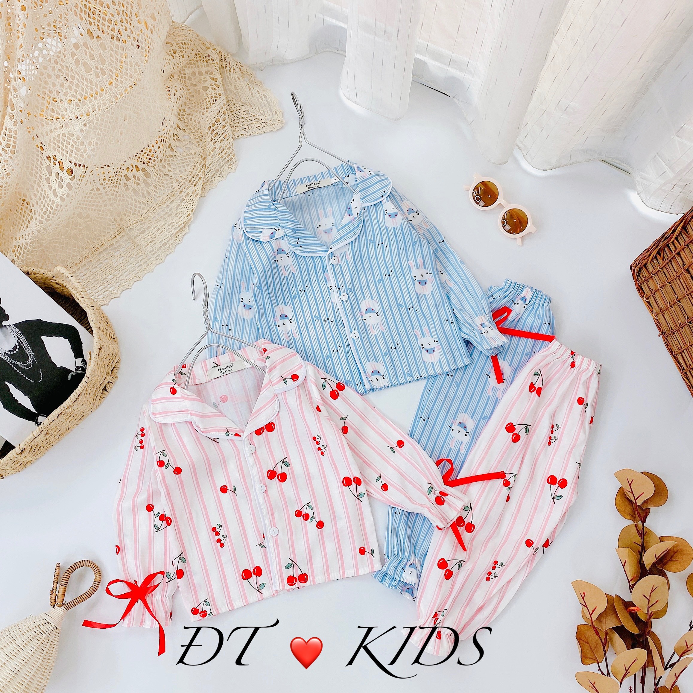 Đồ bộ ngủ bé gái, bộ pijama dài tay cho bé gái size 5-18kg chất đũi thái mềm mịn mát