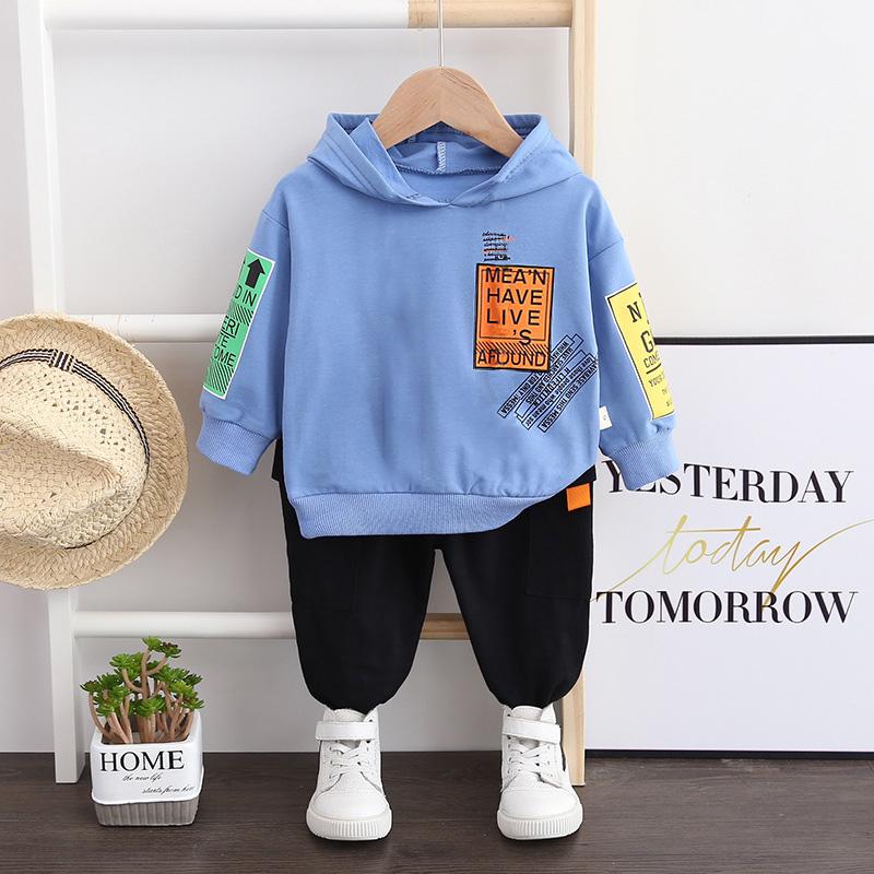 Bộ Quần Áo Bé Trai Cotton Nguyên Chất Áo Len Thu Đông Phù Hợp Với Bé Trai In Chữ Cái Mũ Trùm Đầu Quần Áo Thể Thao Cho Bé 2 phù Hợp Với