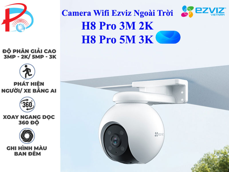 Camera Wifi Ngoài Trời EZVIZ H8 Pro 2K 3K Siêu Nét, Màu Ban Đêm - Hàng chính hãng