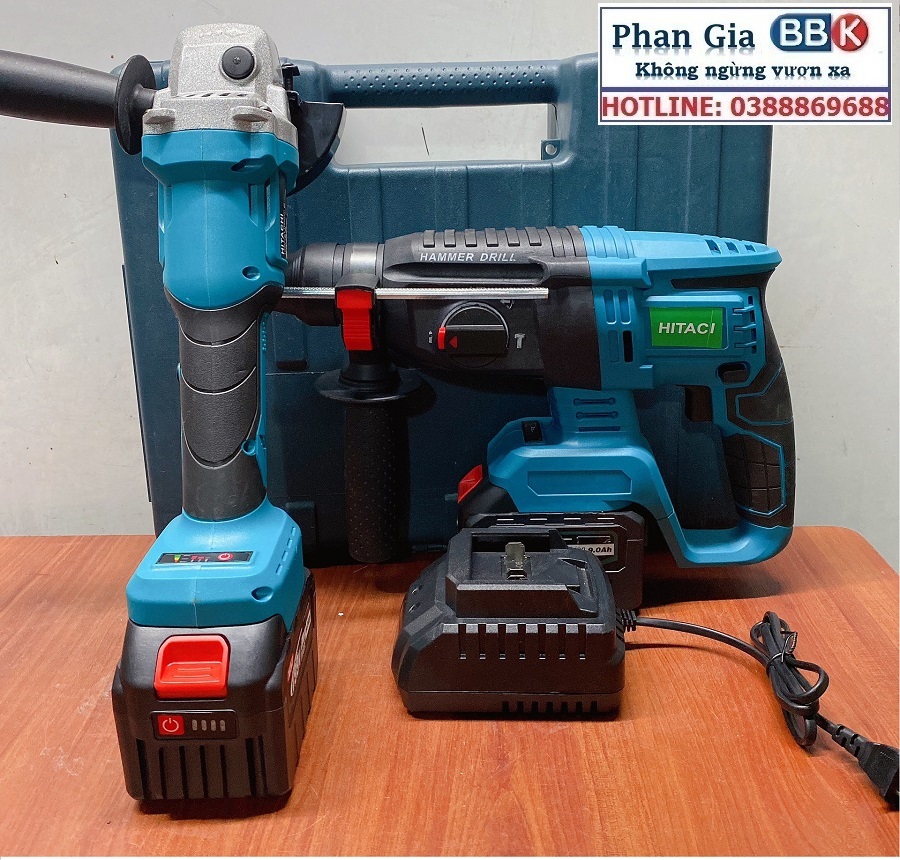 Bộ Combo 2 Máy Gồm Máy Khoan Đục Bê Tông Và Máy Cắt, Máy Mài Cầm Tay Dùng Pin 15 Cell 199V Lõi Đồng - Động Cơ Không Than