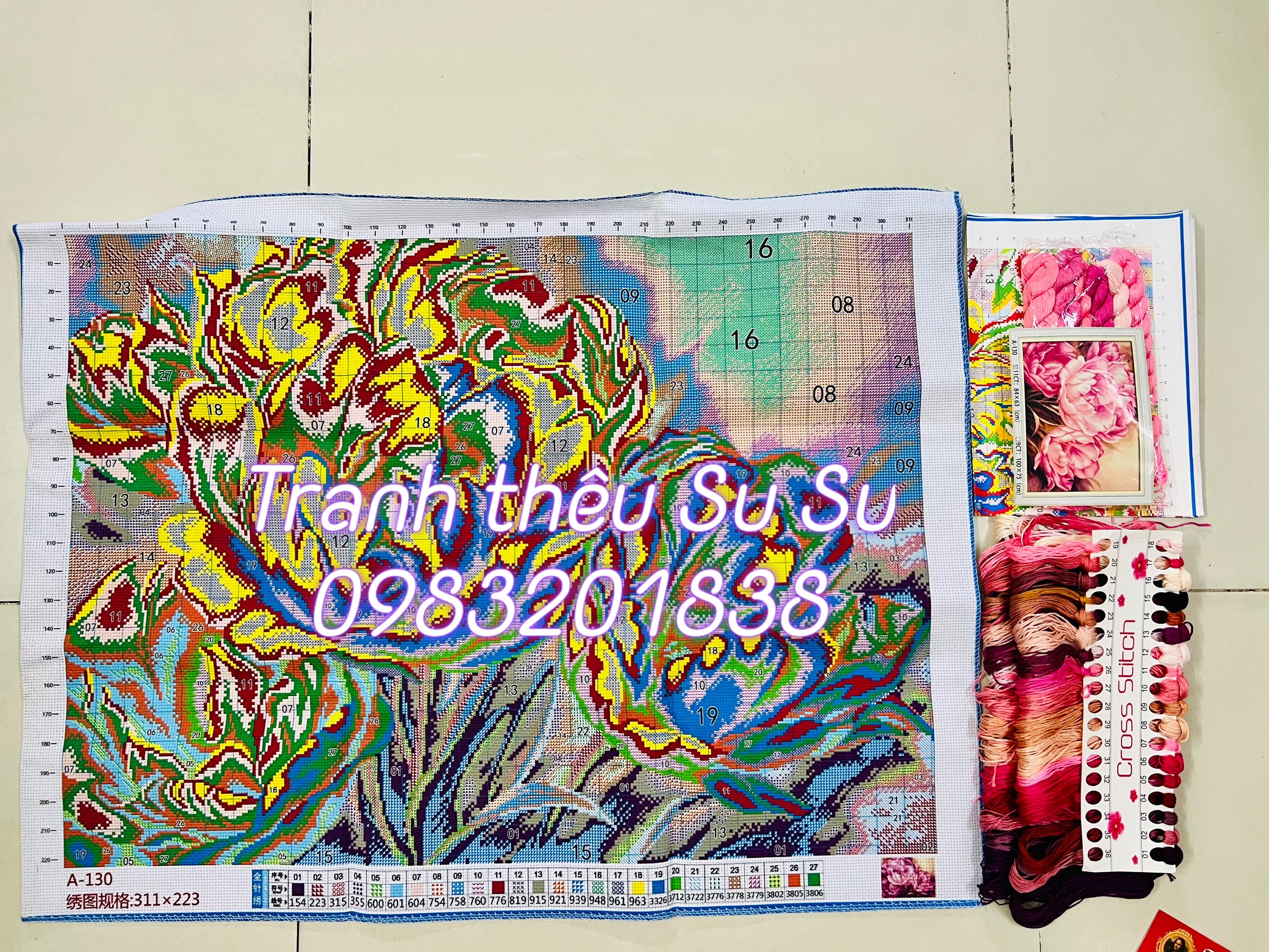 Tranh thêu kín Phật quan âm vs8287, kích thước 60 x 90 cm