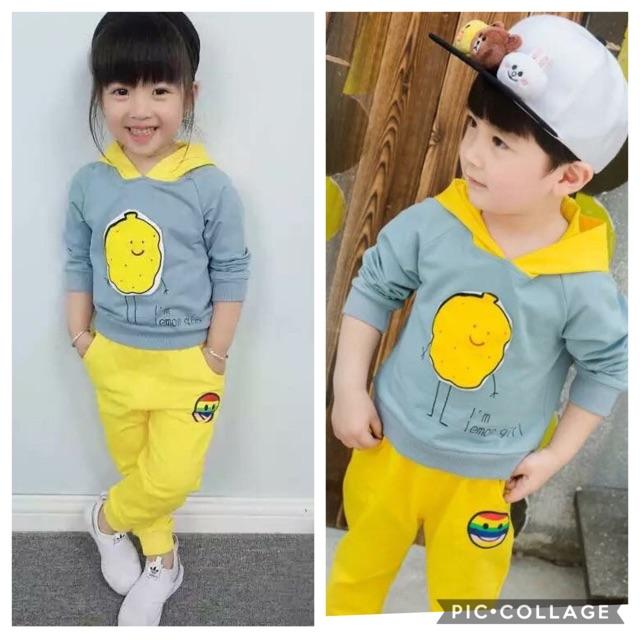 Bộ thu đông nón in hình chanh vàng siêu cute Bo060