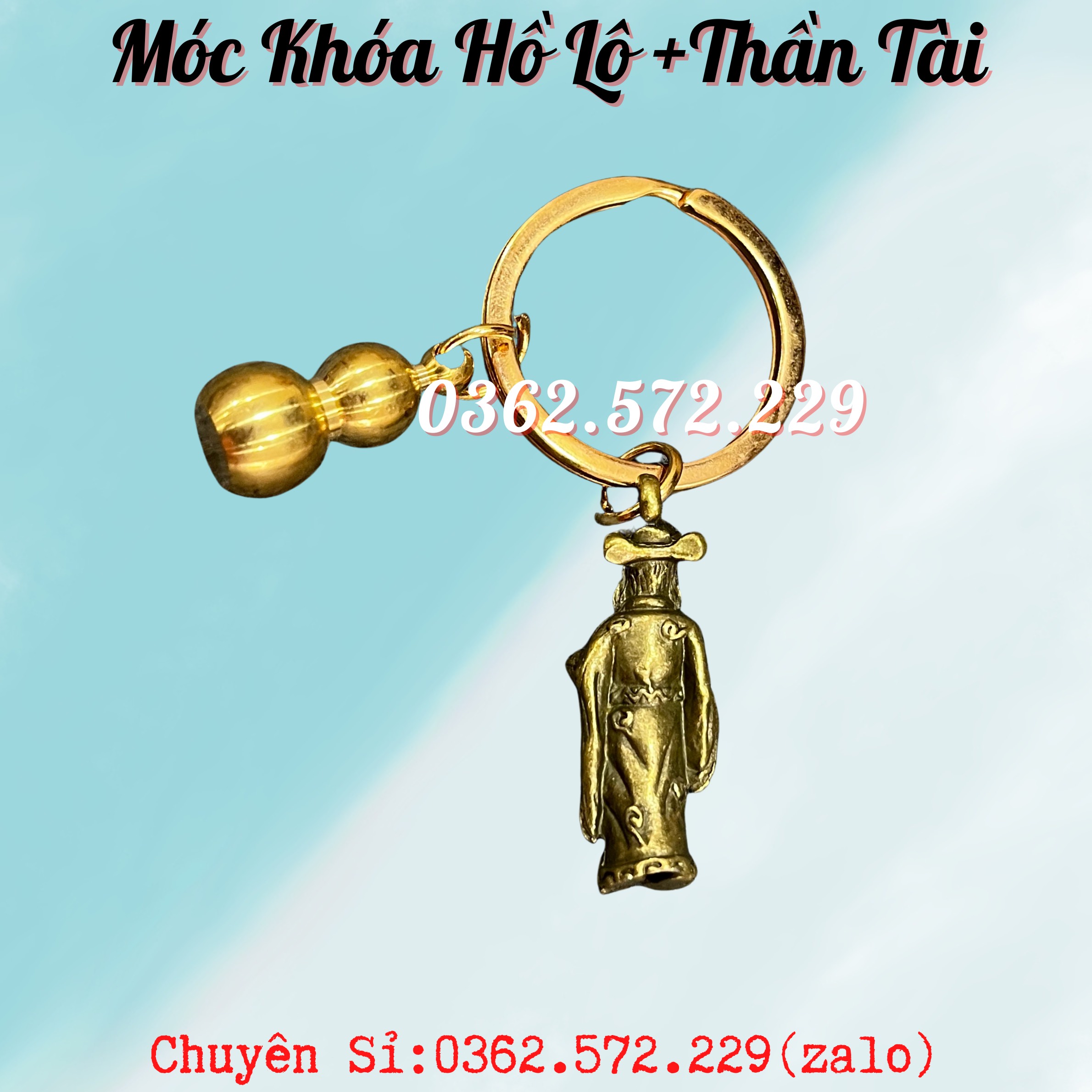 Móc Khóa Hồ Lô Thần Tài Bằng Đồng Phong Thủy Treo Oto, Xe Máy Phong Thủy