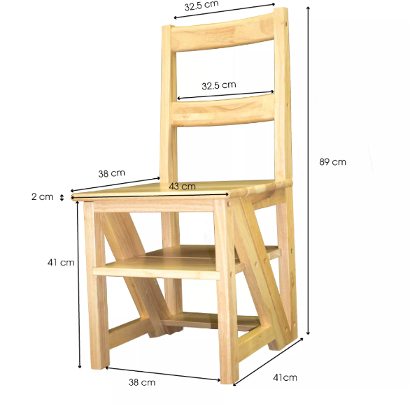 Ghế Thang 4 Bậc Bằng Gỗ Cao Su - Gấp Gọn Thông Minh Tiện Lợi, Hỗ Trợ Lấy Đồ Trên Cao - Chiều Cao 86.5 cm