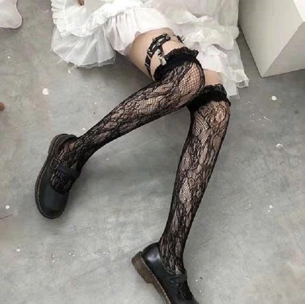 [KoSuyTu] Tất Đùi Lưới Ren Hoa Mây Quyến Rũ LOLITA - Qua Gối, Cosplay Nữ Tính