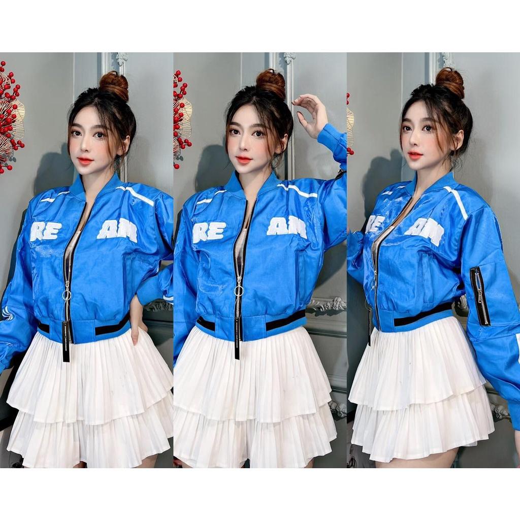 Áo Khoác Bomber Lửng Nữ Phối Tay Cá Tính Thêu Cao Cấp Chất Lượng Áo Khoác Chống Nắng Nữ Hàng VNXK Xịn Xò