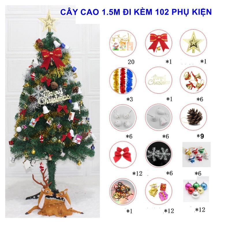 Cây thông cao 1.5m kèm 102 phụ kiện đi kèm