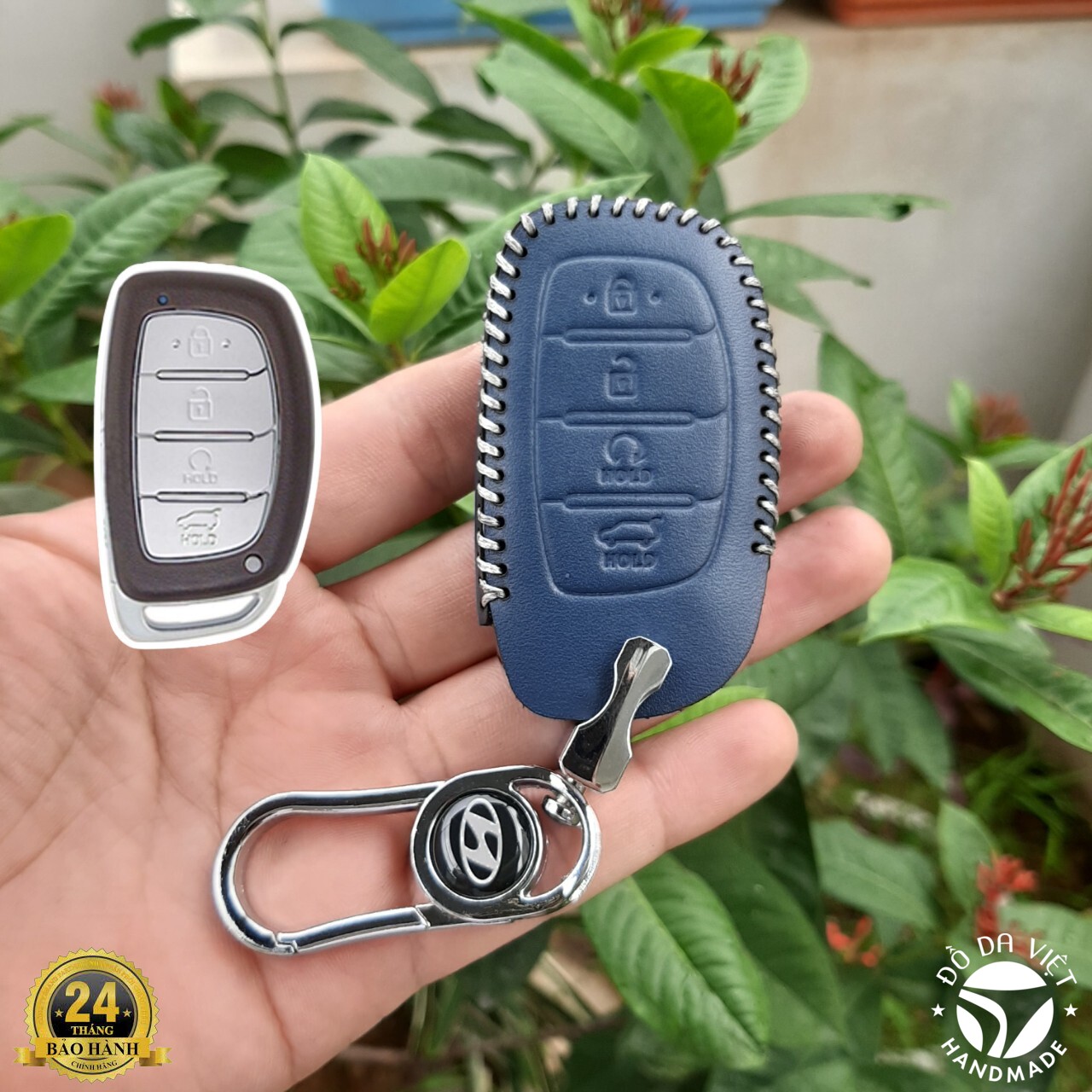 Bao da chìa khóa HYUNDAI CRETA 2022-2024, STARGAZER 2022-2024. Da bò nhập khẩu, Bảo hành 2 năm (móc khóa inox sang trọng)