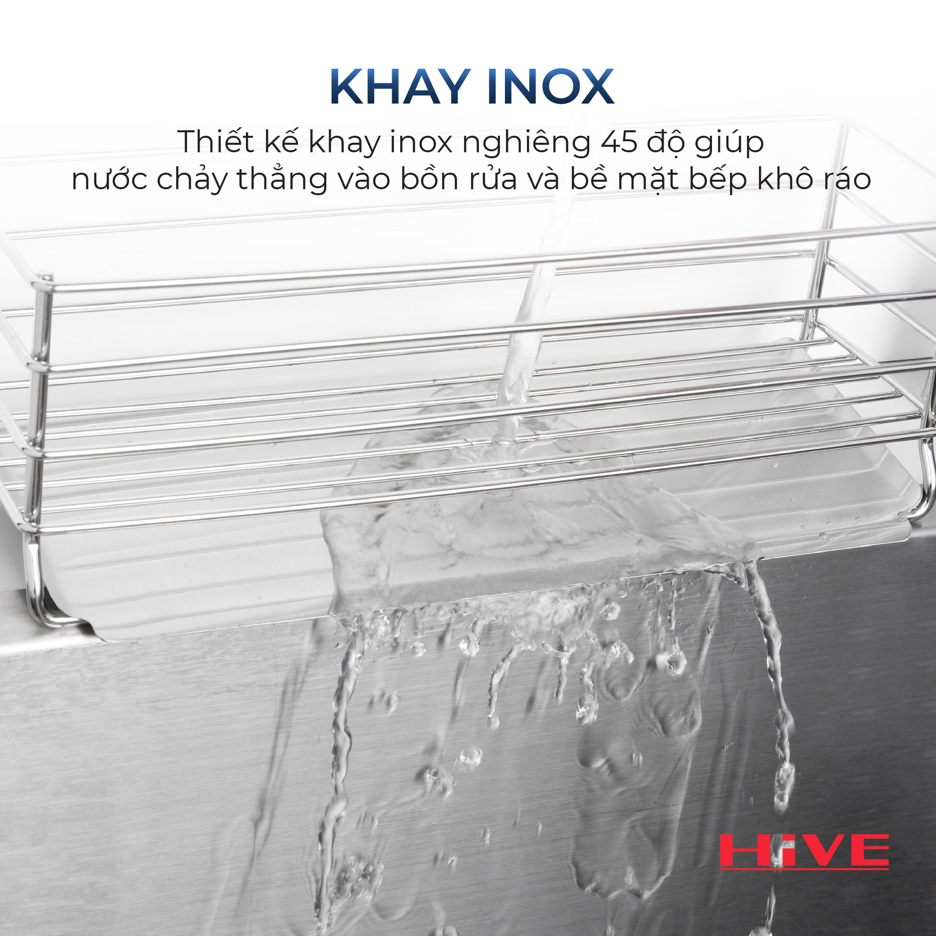 Kệ đựng dụng cụ rửa chén HiVE (HPH-SPAT RACK 304) (Kèm hộp nhựa + khay inox)