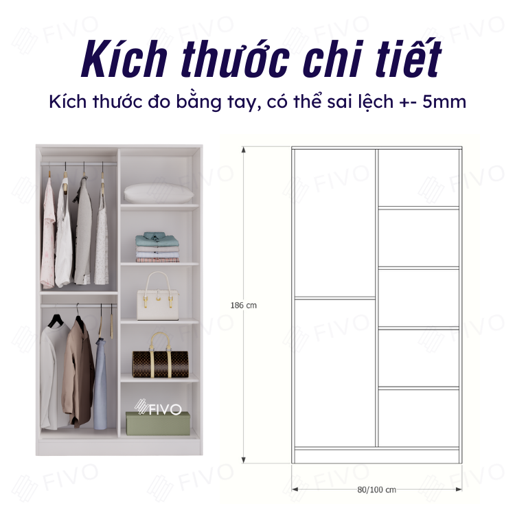 Tủ Đựng Quần Áo Gỗ Cửa Lùa Màu Trắng FIVO FC31 Gỗ Chống Ẩm Dày Dặn, Dễ Dàng Lắp Ráp, Không Gian Rộng Rãi