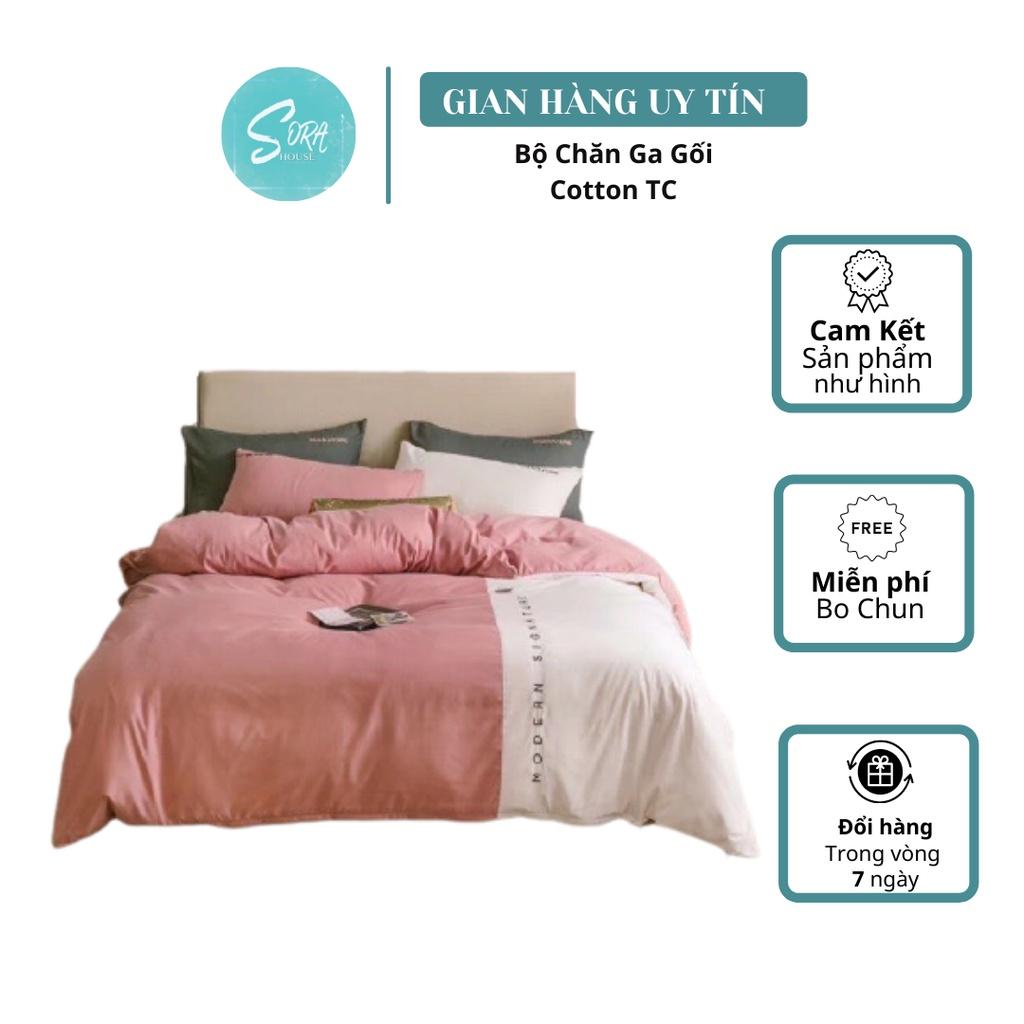 Bộ Chăn Ga Gối Cotton TC Phối Màu