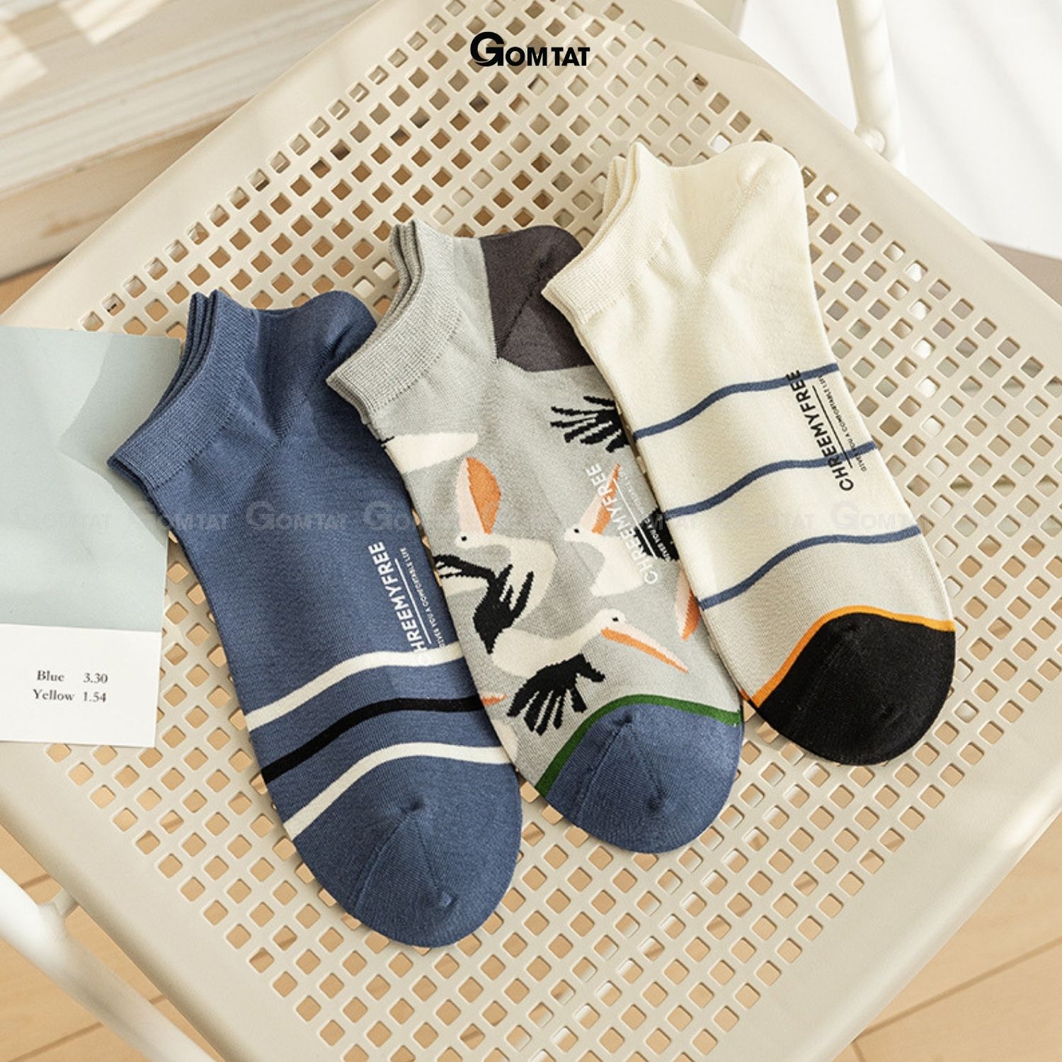 Set 3 đôi tất vớ nam cổ ngắn GOMTAT cao cấp, chất liệu cotton kháng khuẩn cực tốt khử mùi hôi chân - CHEMMY-PO-3030-CB3