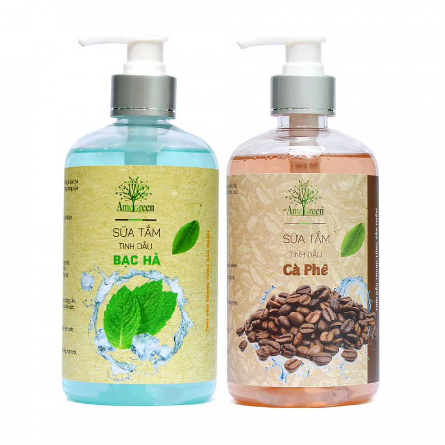 Bộ AmeGreen: Sữa Tắm Tinh Dầu Bạc Hà (600ml) &amp; Sữa Tắm Tinh Dầu Cà Phê (600ml)