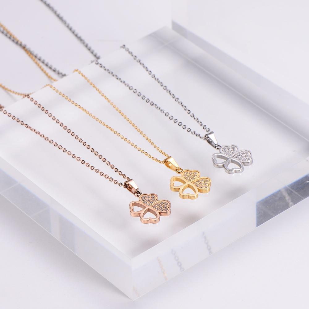 Dây chuyền nữ titan thời trang mặt cỏ 4 bốn lá thép không gỉ trangsucpt có 3 màu sắc DCNUT69