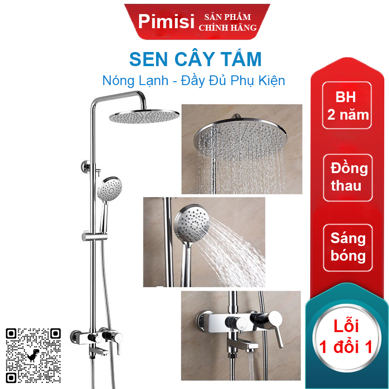 Bộ Vòi Hoa Sen Cây Tắm Đứng Nóng Lạnh Pimisi Đồng Thau Kiểu Thân Tròn - Cũ Vuông Cao Cấp Đầy Đủ Phụ Kiện Với Bát Sen To Tròn - Bát Nhỏ Cầm Tay Tăng Áp Nhẹ Công Nghệ Vòi Hoa Sen Nhật Bản Dùng Được Cho Cả Nhà Tắm Nhỏ Và Thấp | Hàng Chính Hãng