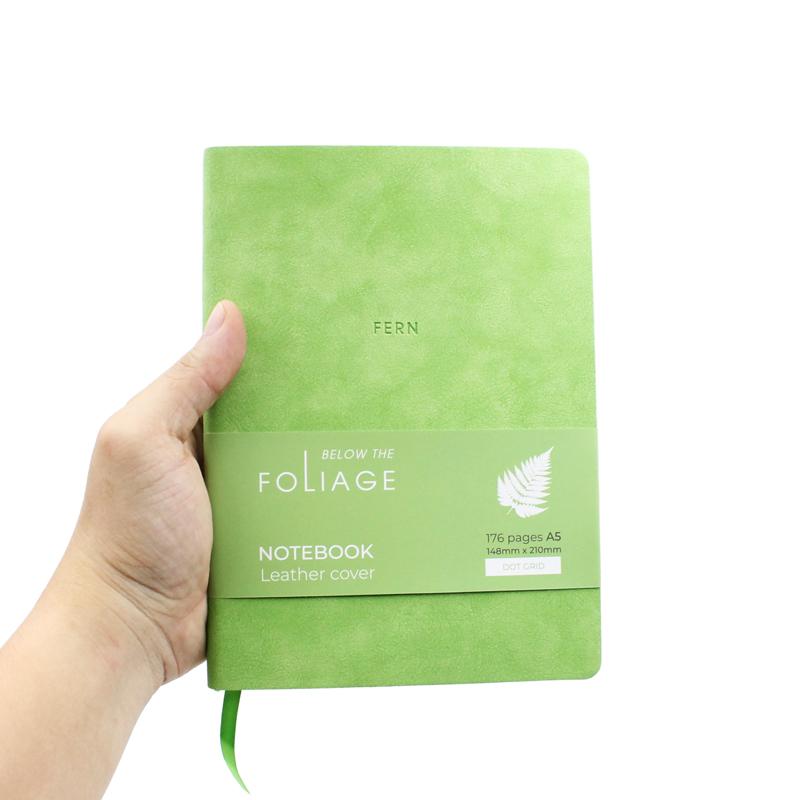 Sổ Bìa Da A5 - Không Kẻ Có Chấm 176 Trang 100gsm - Foliage Fern - The Sun - Màu Xanh Lá Nhạt