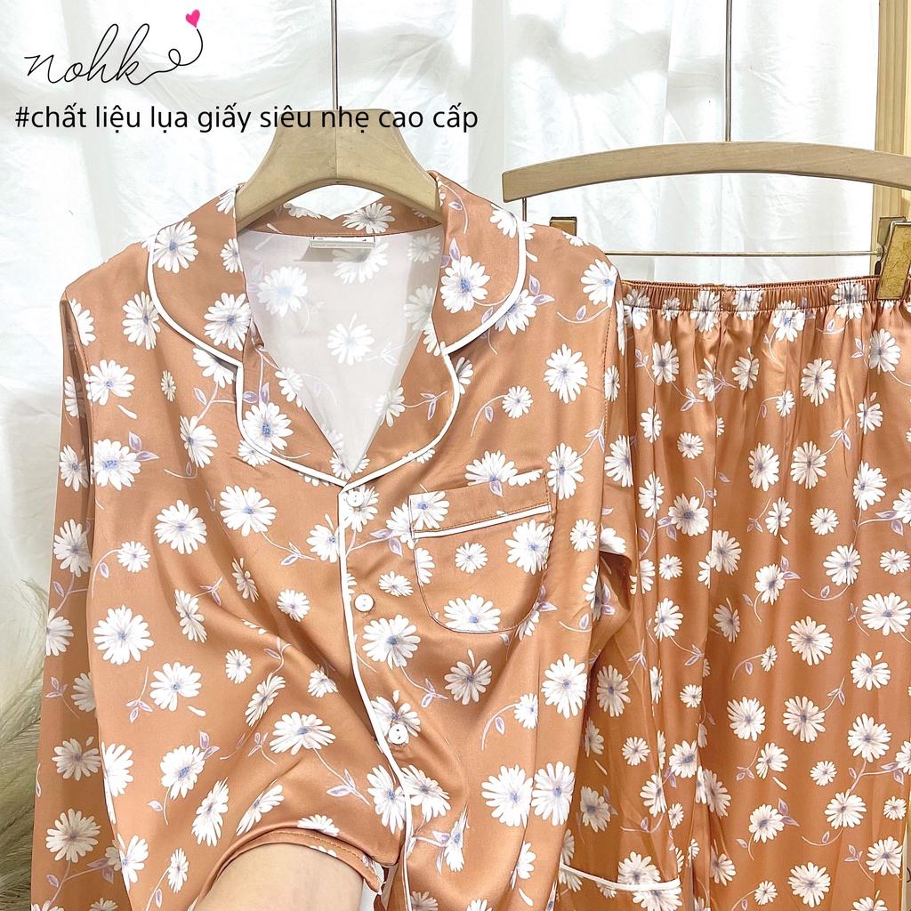 Đồ ngủ pijama lụa giấy cao cấp dài tay - Hoạ tiết daisy