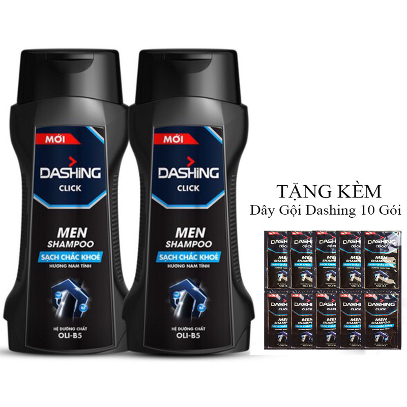 Combo 2 Chai Dầu Gội Cho Tóc Sạch Chắc Khỏe Dành Cho Nam Giới Dashing Click Men Shampoo (180g*2)+Tặng kèm 10 gói dầu gội