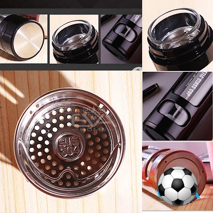 Bình Nước 2 Lớp Class Cup Lõi Thủy Tinh Nhựa PP Bên Ngoài Chống Rơi Vỡ Có Ngăn Lọc Trà Dung tích 400ml