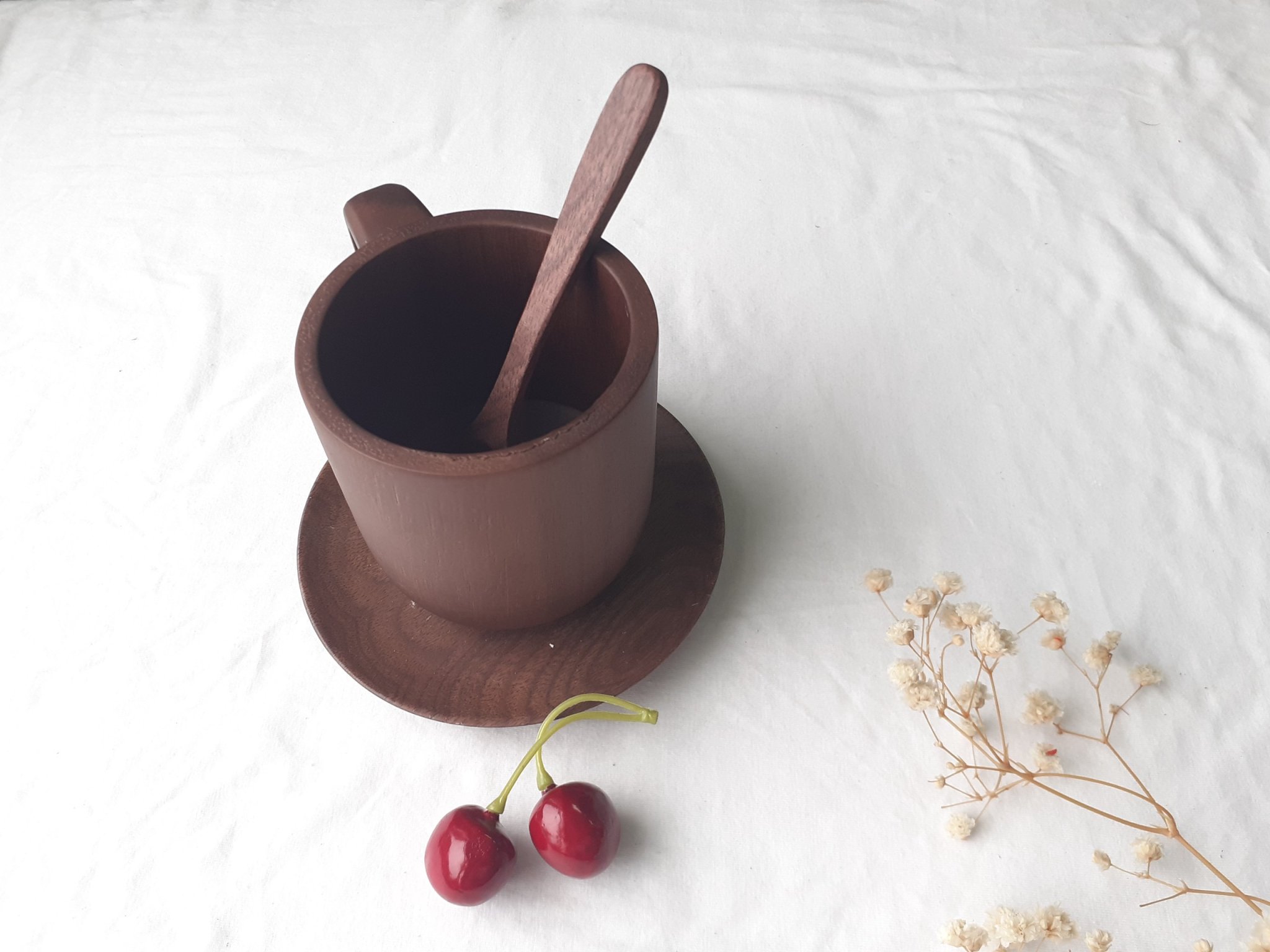 Bộ 6 thìa. muỗng uống cafe, sinh tố gỗ óc chó màu nâu 13.5 cm x 2.5 cm