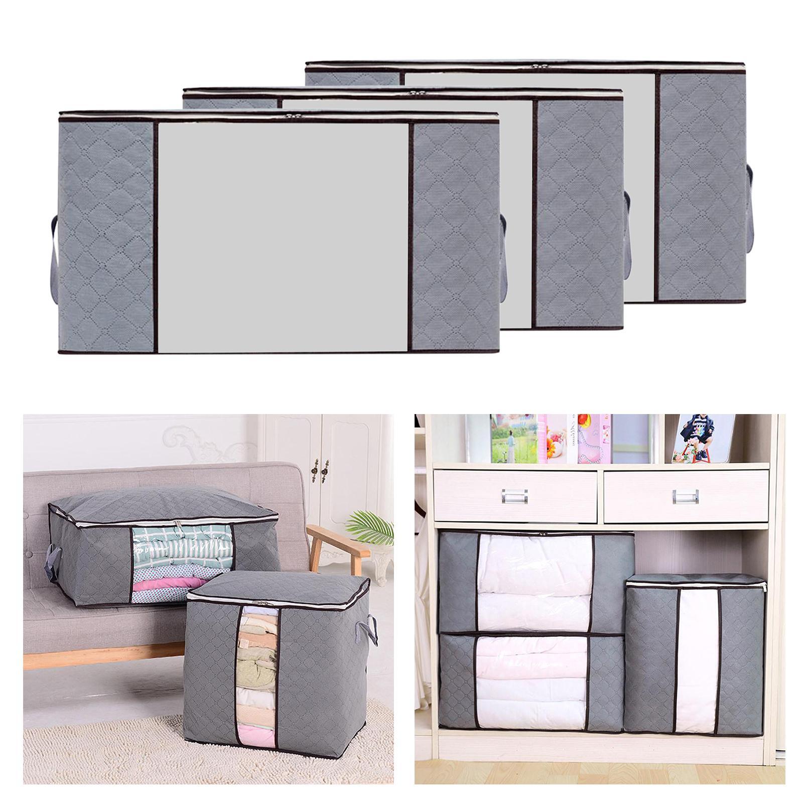 3 Pieces Foldable Closet Organizer 150L Storage Bags Container Carry Handle