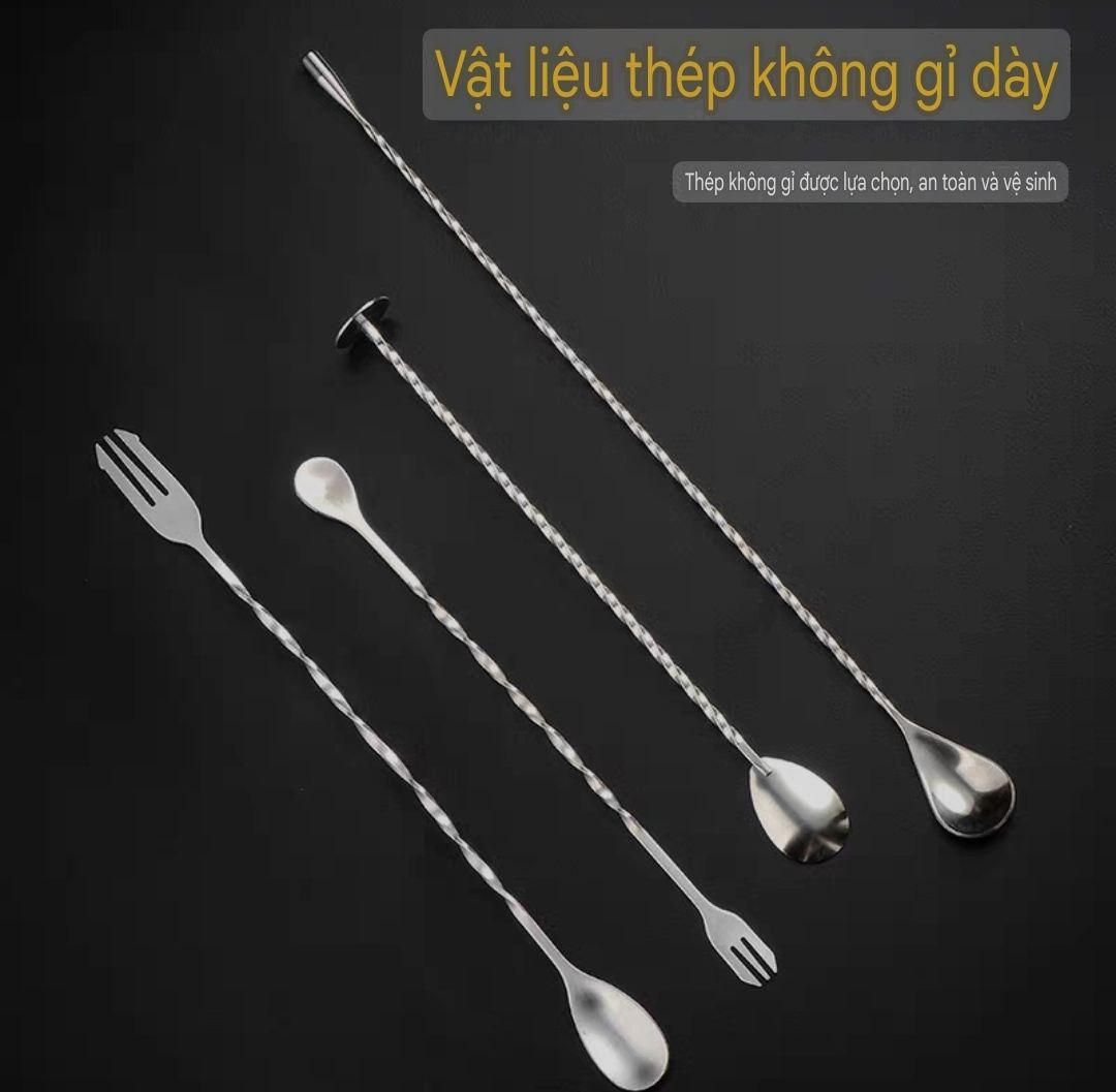 Thìa khuấy quầy pha chế quầy bar nhiều mẫu &amp; size thìa - thanh 2 đầu 32cm - thìa thanh 2 đầu 26cm - thìa giọt nước 30cm - thìa hình chứ D 28cm