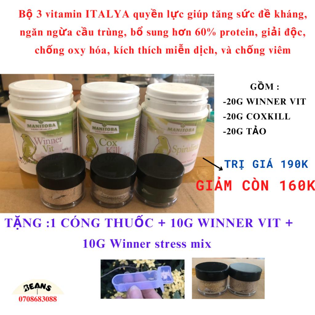 Bộ 3 vitamin ITALYA giúp tăng sức đề kháng, ngăn ngừa cầu trùng, bổ sung hơn 60% protein, giải độc, chống oxy cho chim