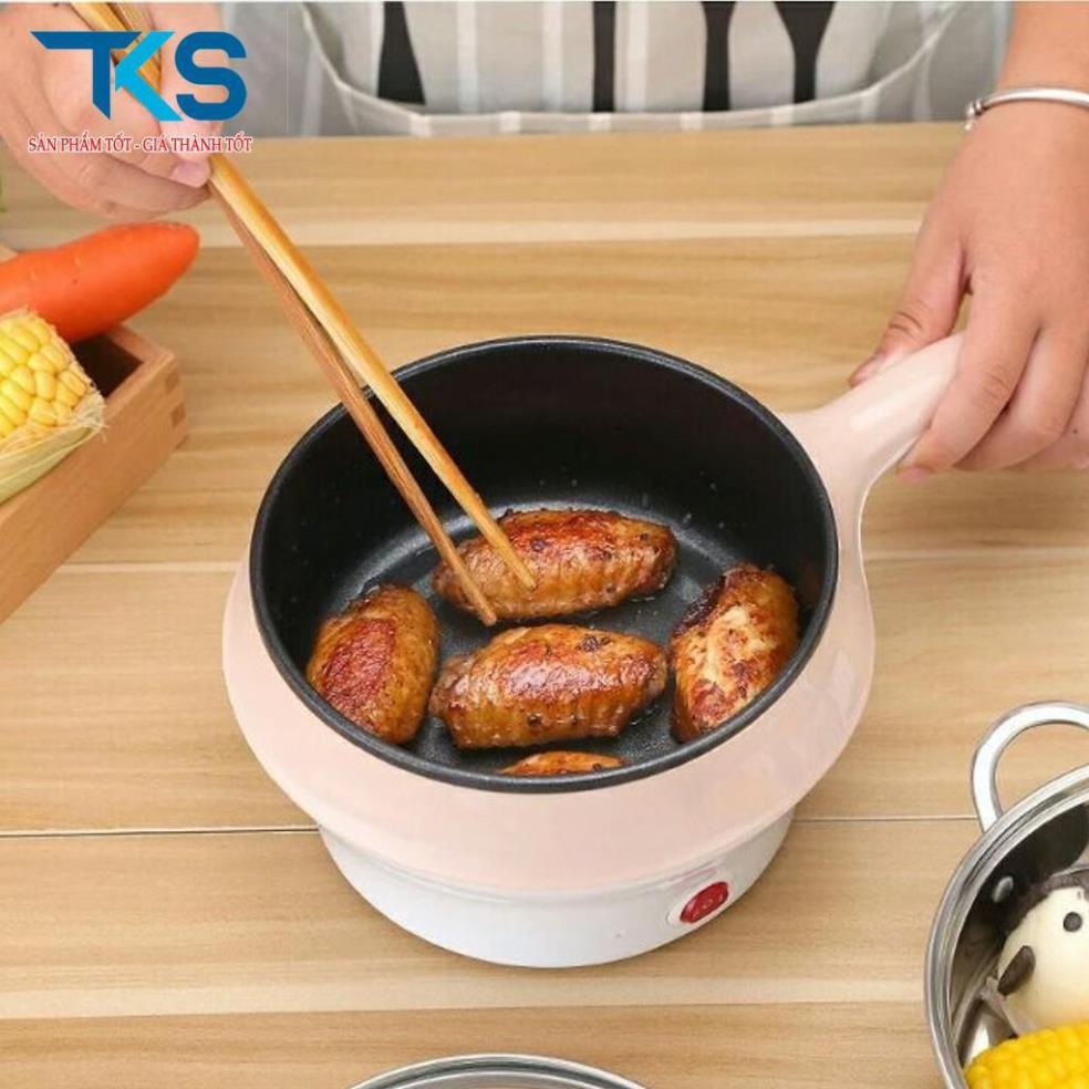 Nồi lẩu điện đa năng mini kèm giá hấp có tay cầm tiện dụng 18cm - TẶNG KHĂN LAU TAY