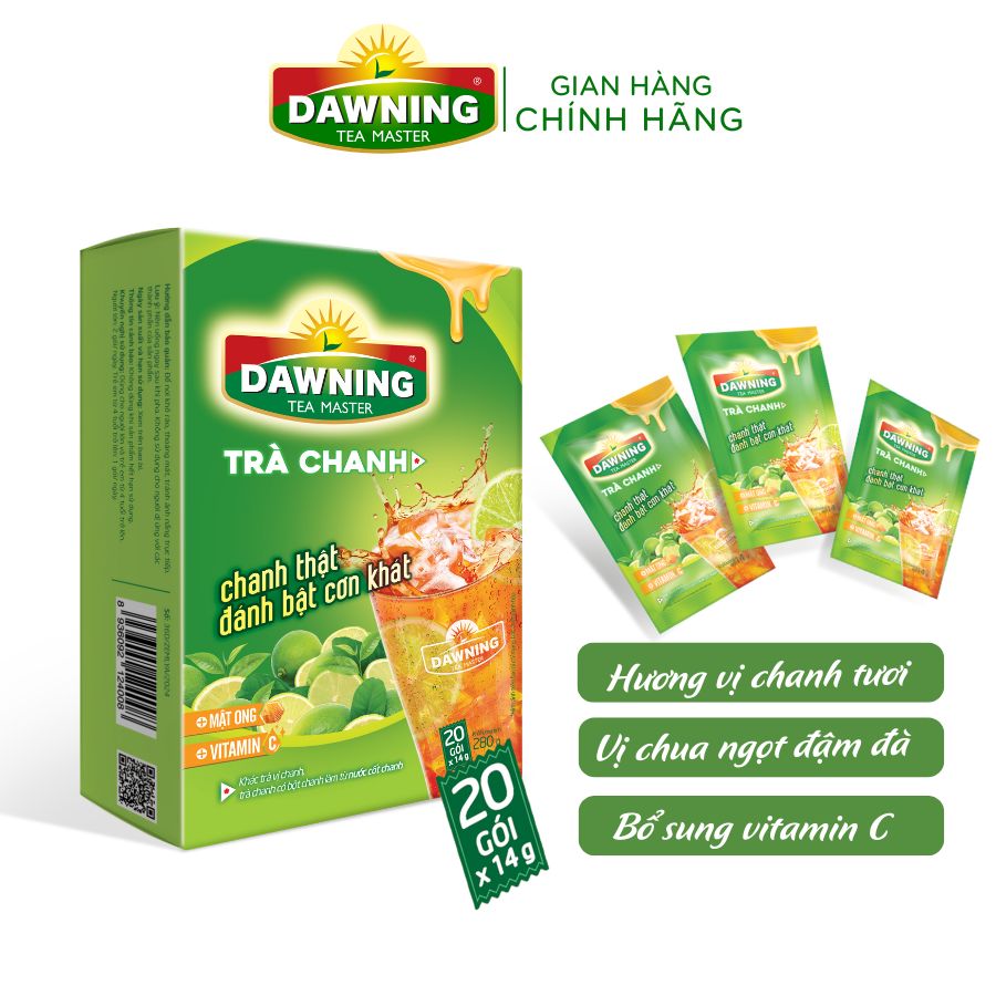 Combo 5 hộp Trà chanh hòa tan DAWNING từ bột chanh nguyên chất và mật ong giúp giải khát 280g/hộp (hộp 20 gói)