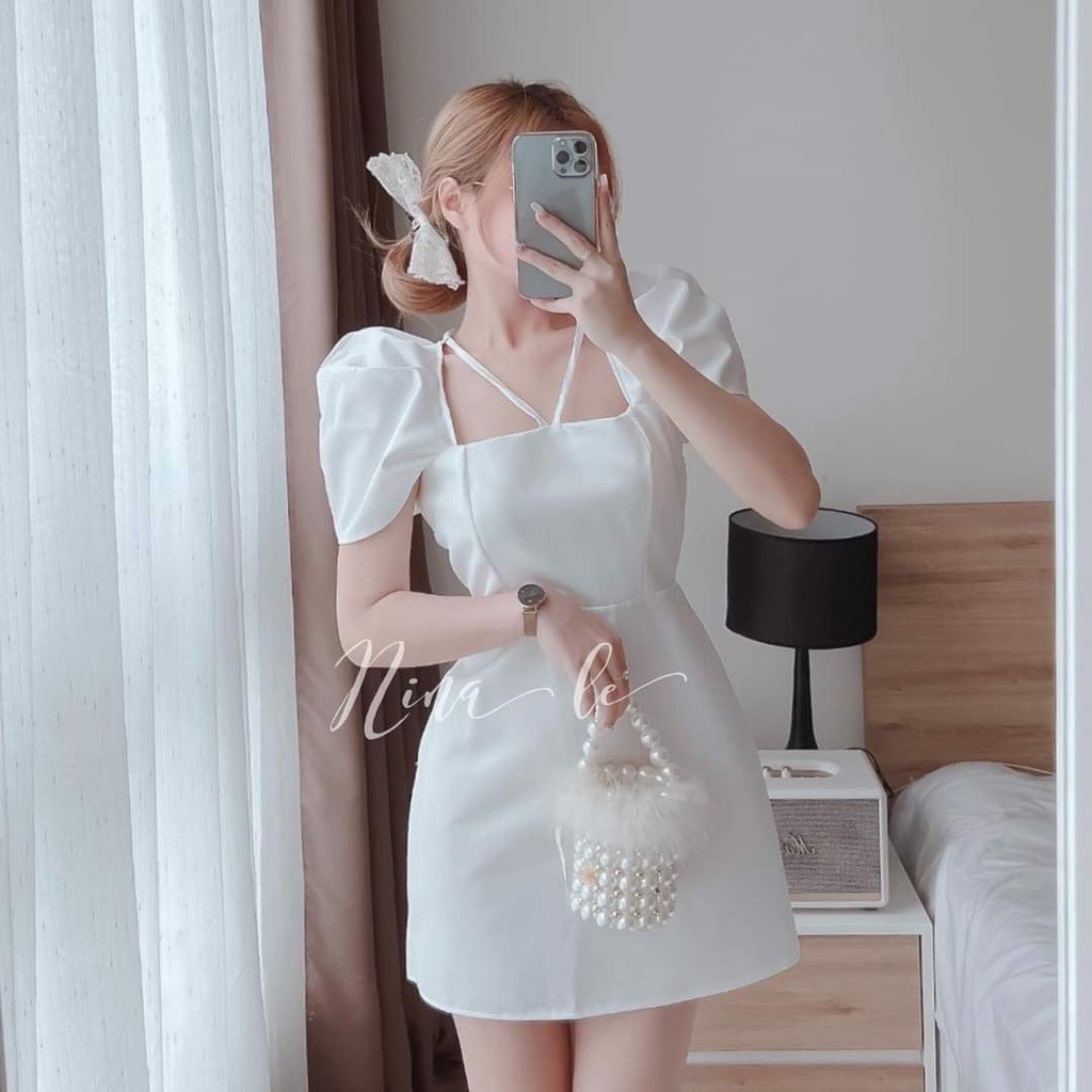ĐẦM ĐI TIỆC TAY BỒNG DÂY YẾM CỔ VUÔNG SANG CHẢNH
