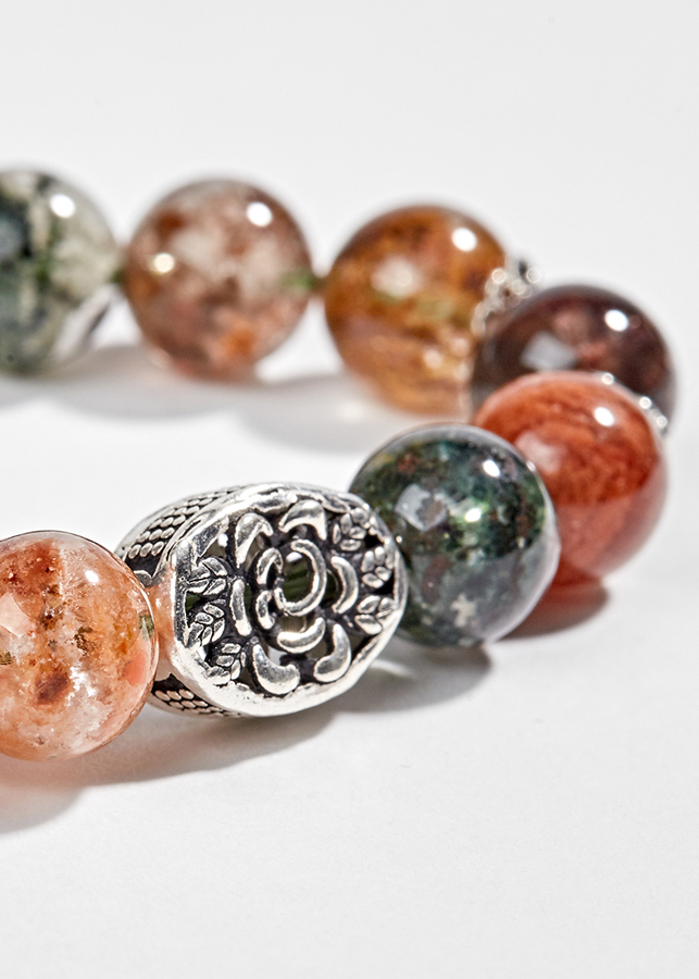 Vòng Thạch Anh Ưu Linh Đa Sắc Phối Charm Hoa Bạc Ngọc Quý Gemstones