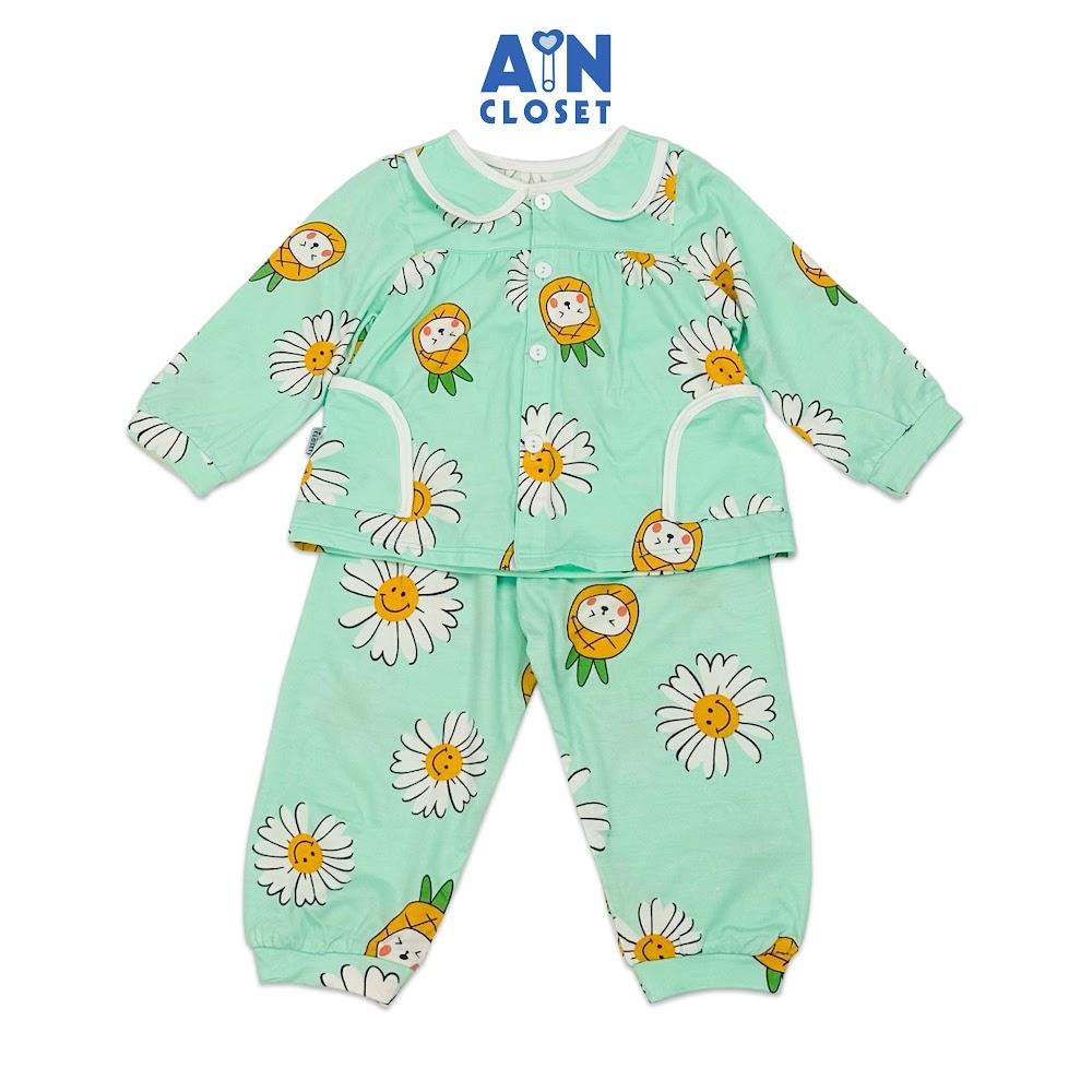 Bộ quần áo Dài bé gái họa tiết Cúc Xanh thun cotton - AICDBGLJWF3N - AIN Closet