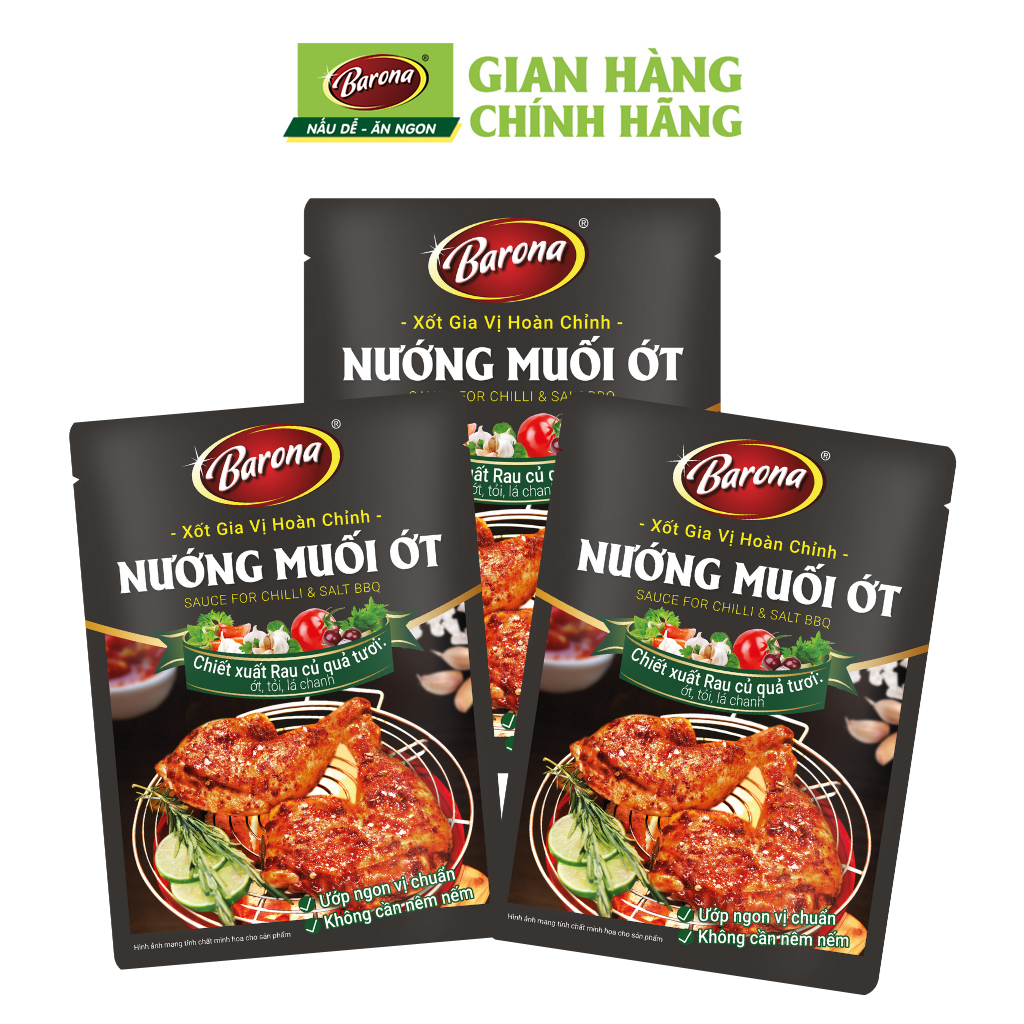 Combo 3 Gói Gia Vị Nướng Muối Ớt Barona 80G Ướp Ngon Chuẩn Vị Không Cần Nêm Nếm