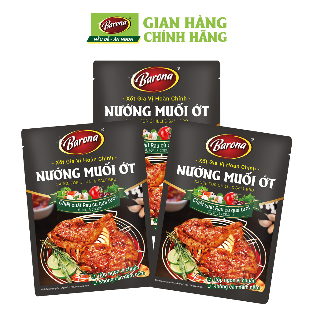 Combo 3 Gói Gia Vị Nướng Muối Ớt Barona 80g ướp ngon chuẩn vị không cần nêm nếm