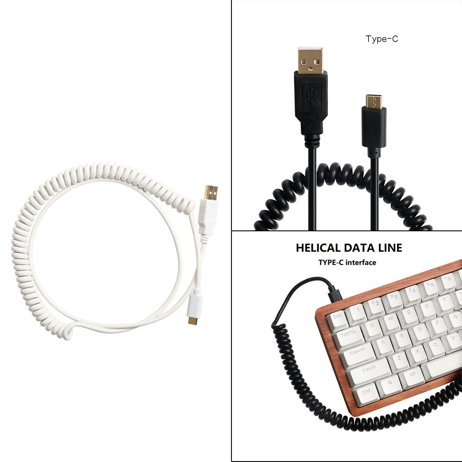 High Quality USB-C Type C Coiled Cable Cord for Mechanical Keyboard White