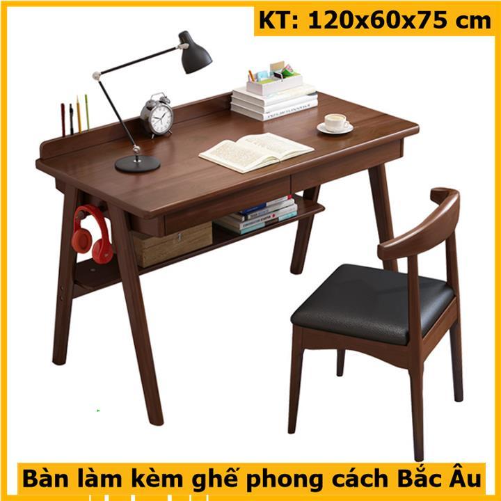 Bàn làm việc, bàn học kèm ghế phong cách Bắc Âu bằng gỗ sơn cao cấp T407