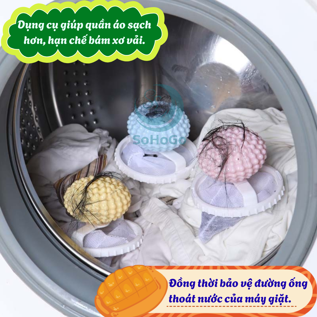 Bộ 2 Túi lọc rác máy giặt thông minh MẪU CẦU GAI -Bẫy lông thú &amp; tóc trong máy giặt -Lưới lọc rác nổi tự động