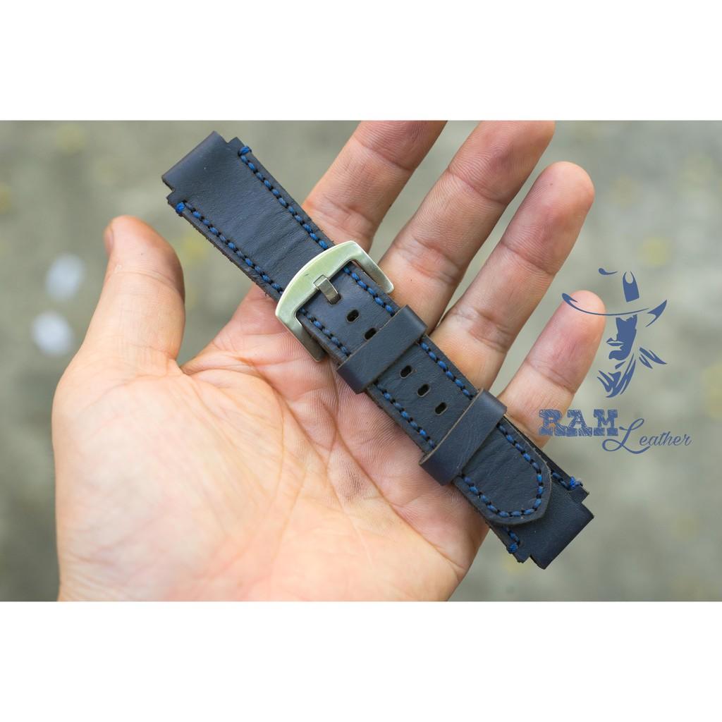 Dây đồng hồ da bò cho Casio AE1200 WHD và Seiko 5 37mm   - Da bò xanh navy