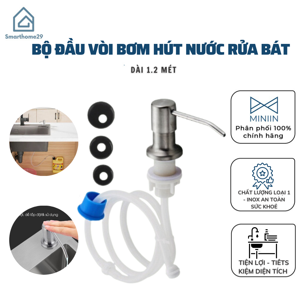 Bộ Đầu Bơm Hút Dầu Rửa Bát Gắn Bồn Rửa, Vòi Hút Xà Bông Nước Rửa Chén Tiện Lợi Có Ống Silicon Dài 1.2 Mét - HÀNG CHÍNH HÃNG MINIIN