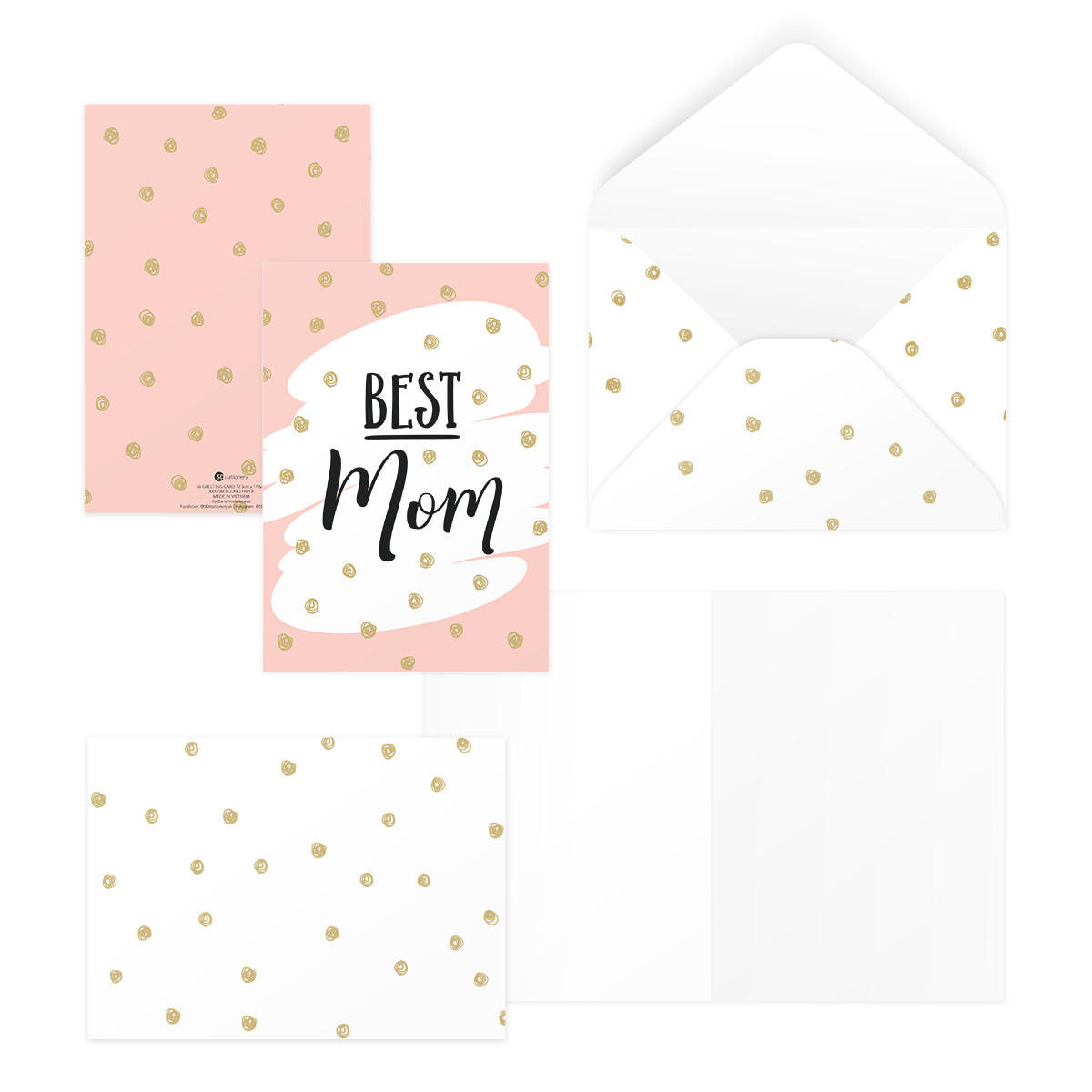 Thiệp tặng mẹ, mother’s day, ngày phụ nữ, ngày Vu Lan BEST MOM 12,5x17,6 SDstationery PINK pattern màu hồng chấm bi vàng