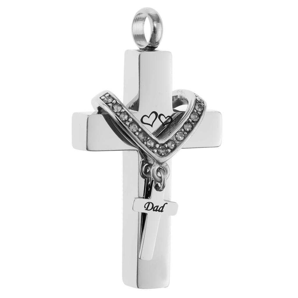 Cross Crystal Stainless Steel Urn Cremation Family Keepsake Pendant