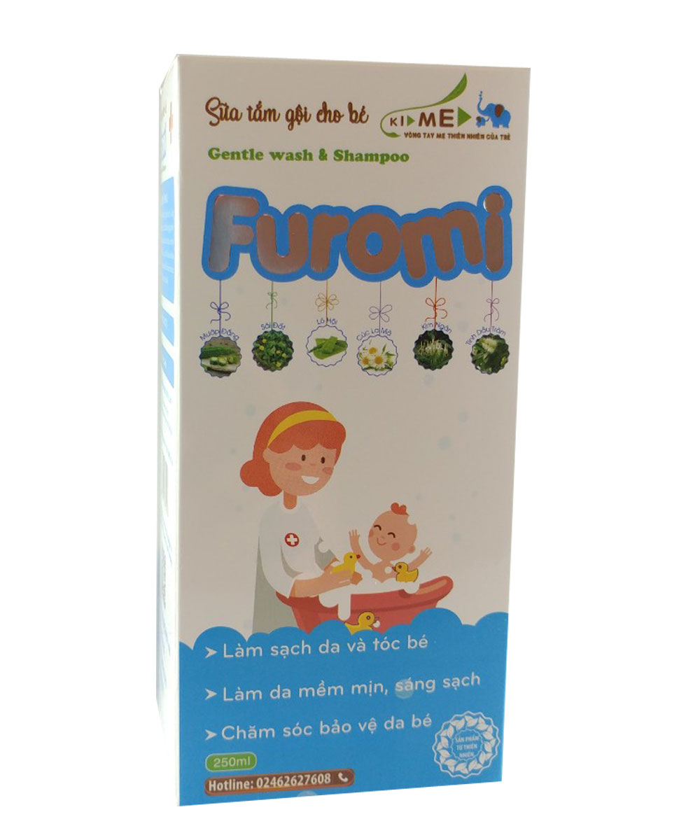 Sữa Tắm Gội Cho Bé Furomi 250ml từ 100% dược liệu thiên nhiên giúp làm sạch da, mềm da và tóc hàng ngày cho trẻ, hoàn toàn không gây cay mắt, phòng ngừa rôm rảy, viêm da (3 HỘP)