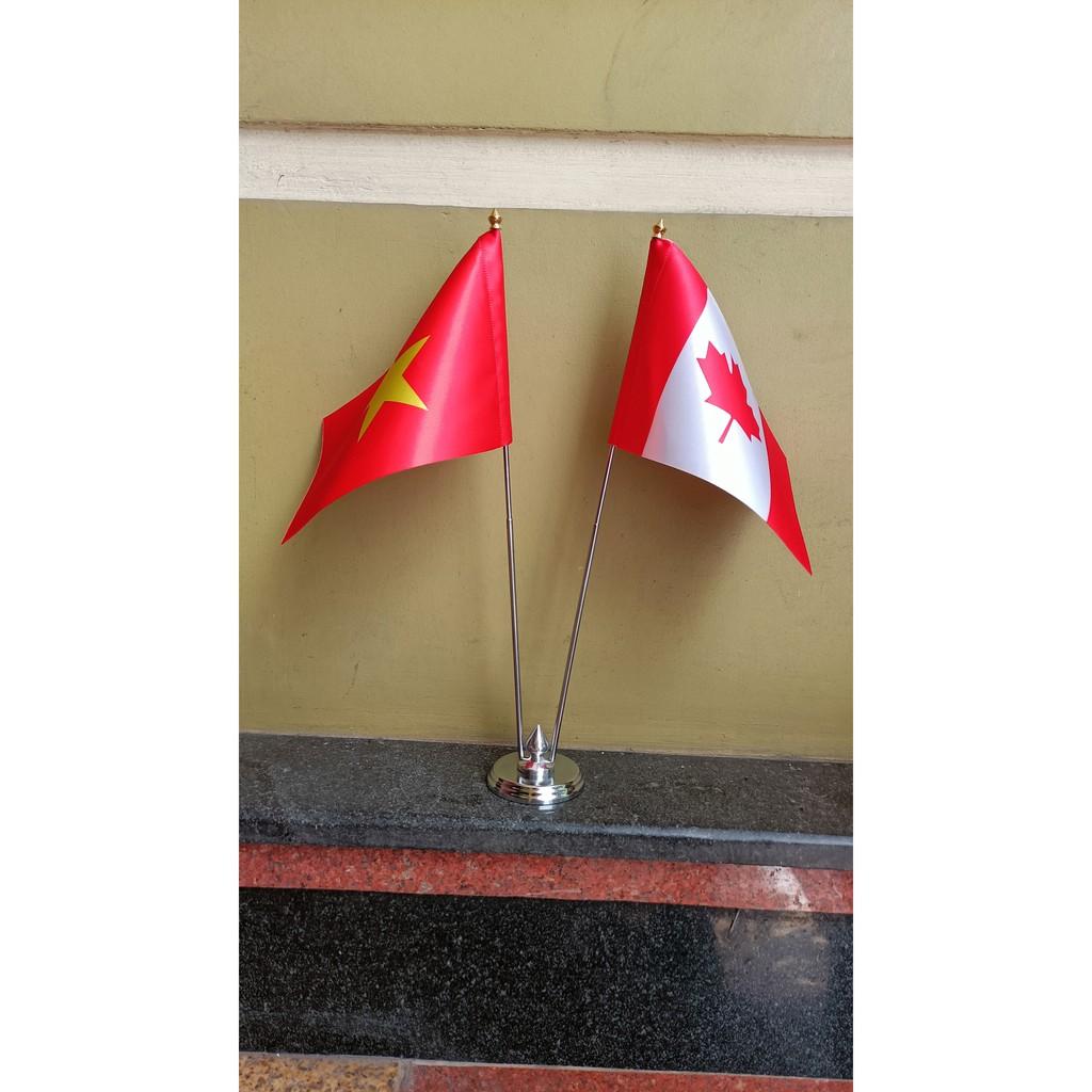 Cờ để bàn Việt Nam Canada đế inox đôi mini