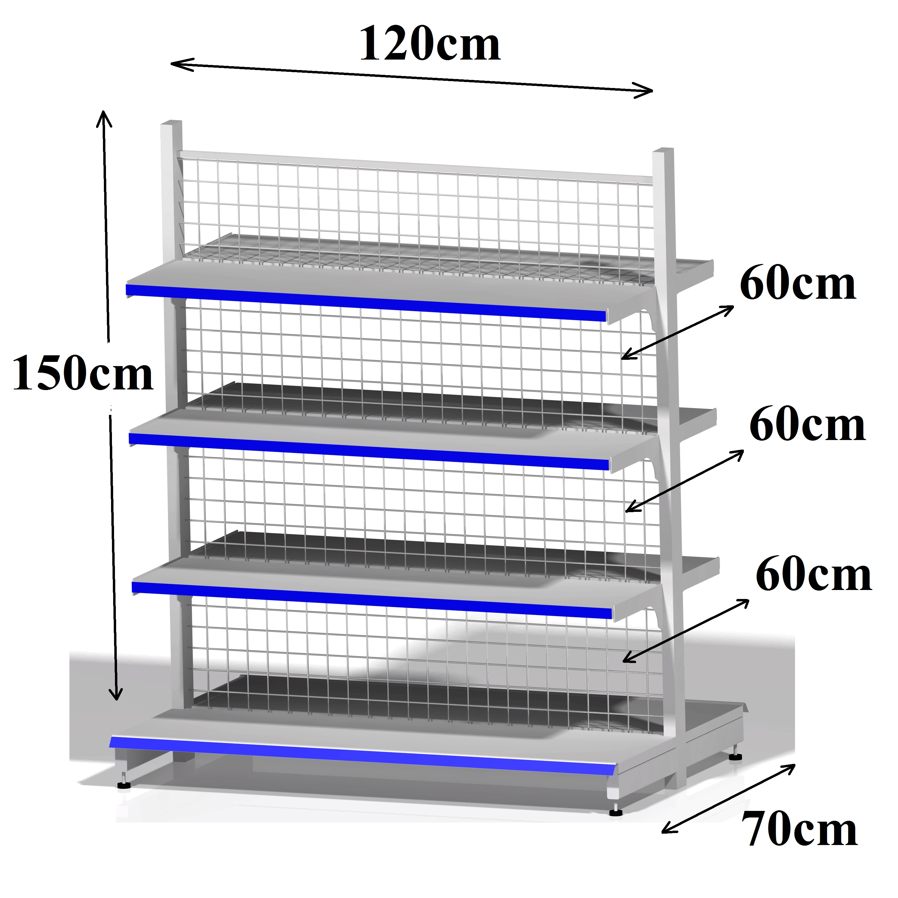 Kệ siêu thị giữa nhà (2 mặt) - Dài 120 x Rộng 70 x Cao 150 x 4 tầng x 2 mặt