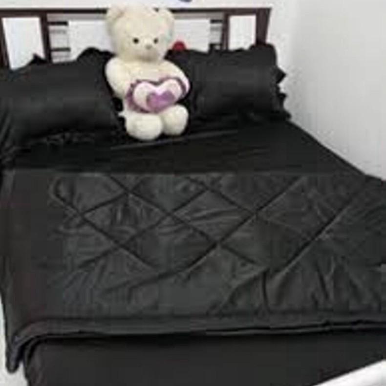 Bộ 5 Món Chăn Trần Bông Ga Gối Phi Lụa LAN PHAM BEDDING Mát Mịn - Màu Đen