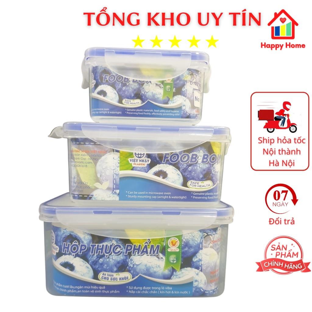 Hộp đựng thực phẩm đồ ăn để tủ lạnh Việt Nhật, hộp đựng thức ăn hình chữ nhật, chất liệu nhựa cao cấp Happy Home