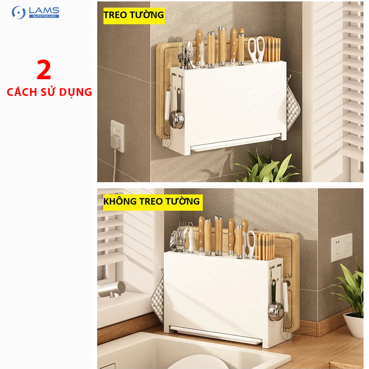 Giá để dao đũa thớt, kệ để dao thớt đũa kéo nhà bếp LAMS 2 màu đen, trắng
