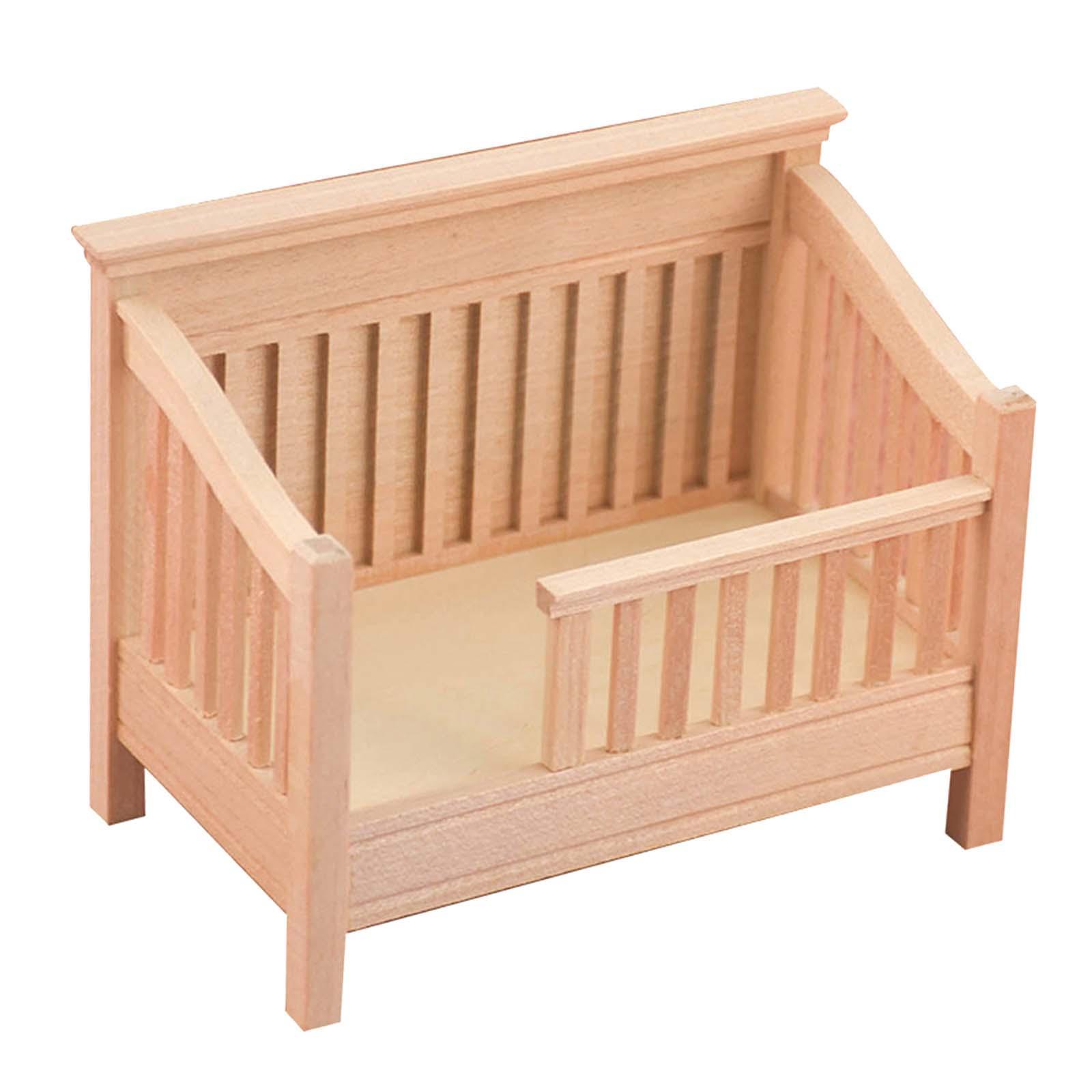 1:12 Scale Wooden Doll House Baby Bed, Mini Furniture, Handcrafted Unpainted for Micro Landscape